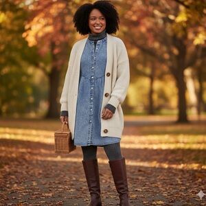 Time and Tru Women's Button Front Denim Mini Dress with Long Sleeves, Size M